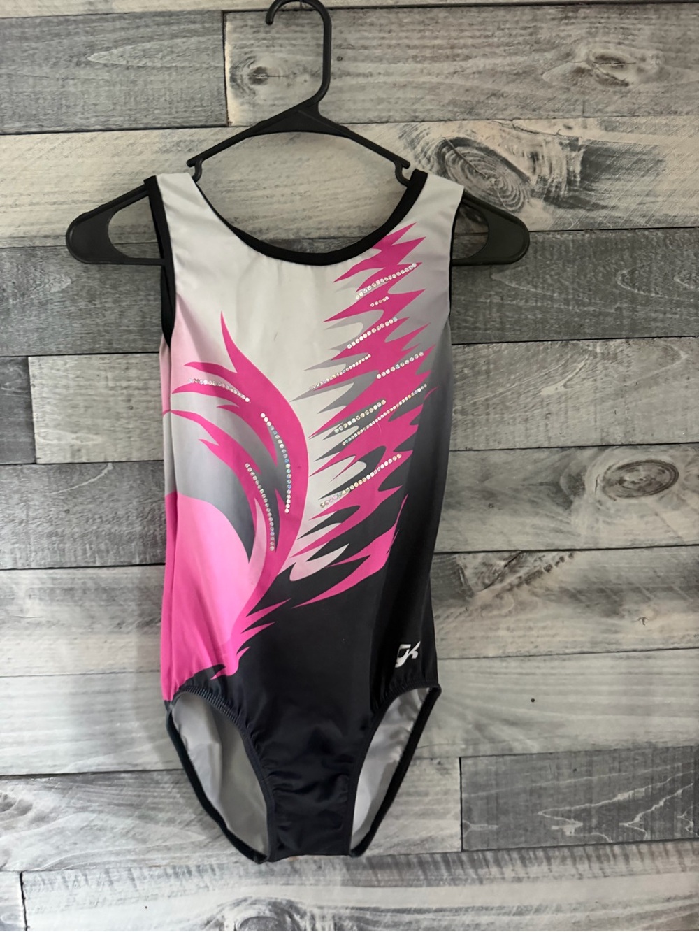 GK Women Black, Hot Pink & White Gymnastics Leotard with Rhinestones